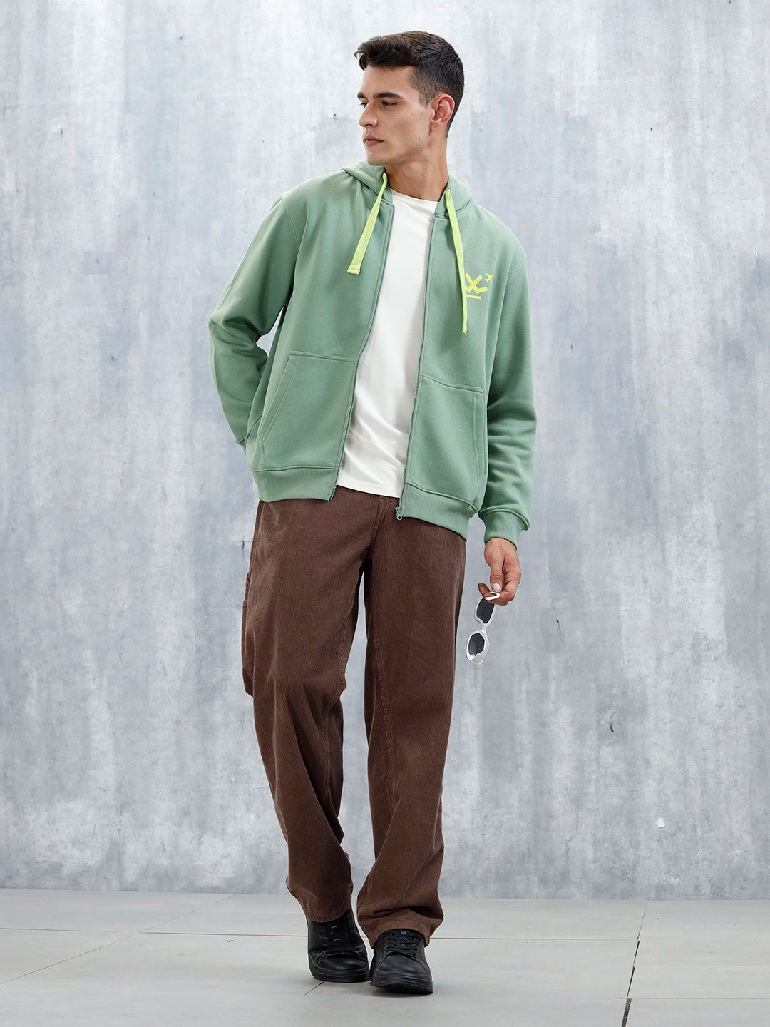 Men’S Solid Zip-Up Hoodie Sweatshirt | Green