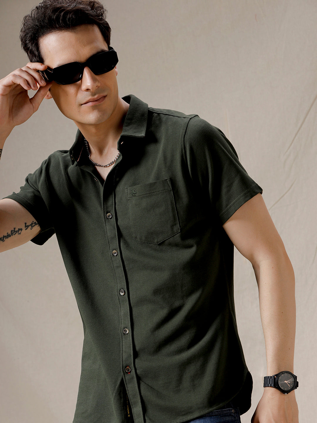 Solid Olive Short Sleeve Shirt