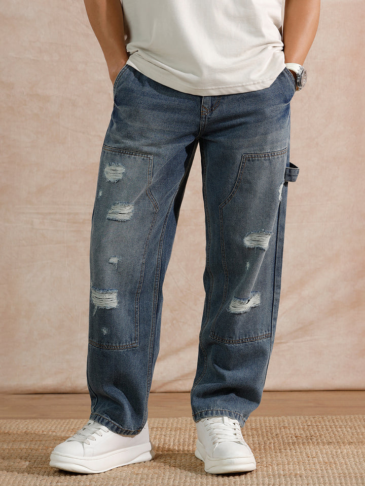 Solid Heavy Fade Loose Fit Jeans | Blue