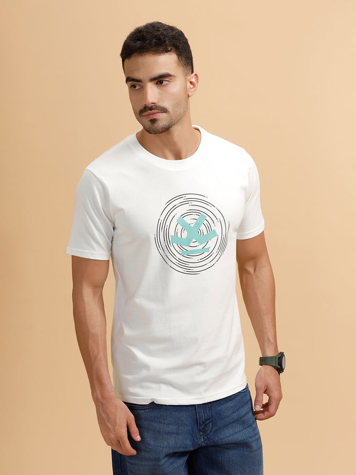 Spiral Motion Placement Printed T-Shirt | White