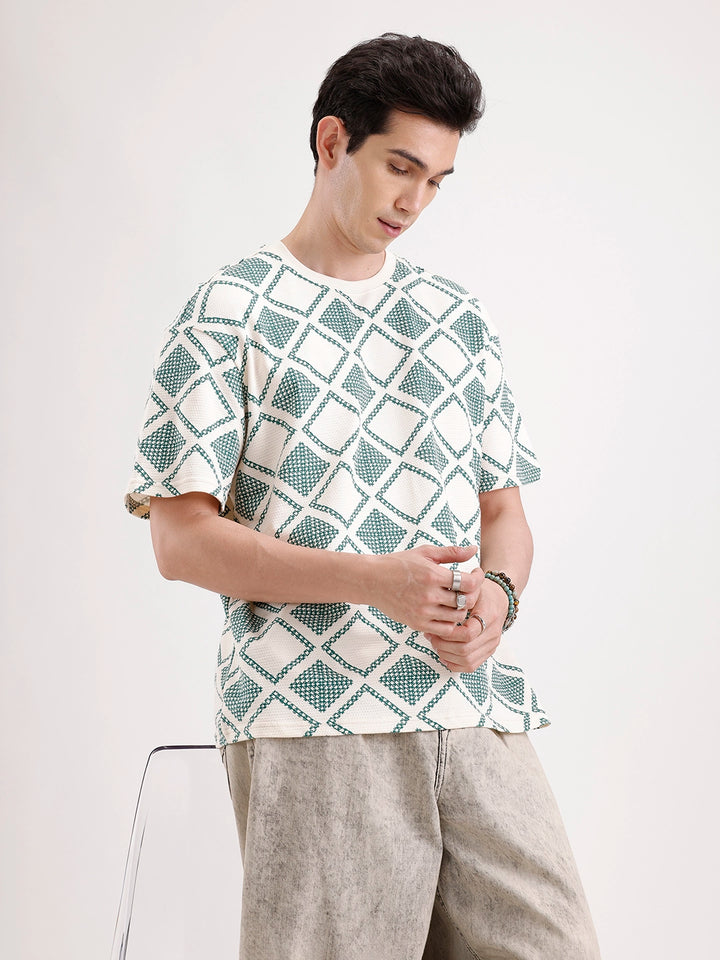 Classic Oversized Textured AOP T-Shirt  | Green