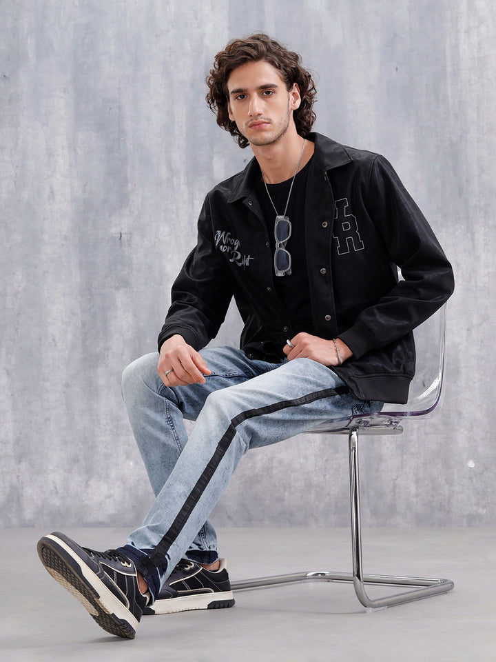 Straight Fit Statement Side Seam Print Jeans | Med Stone