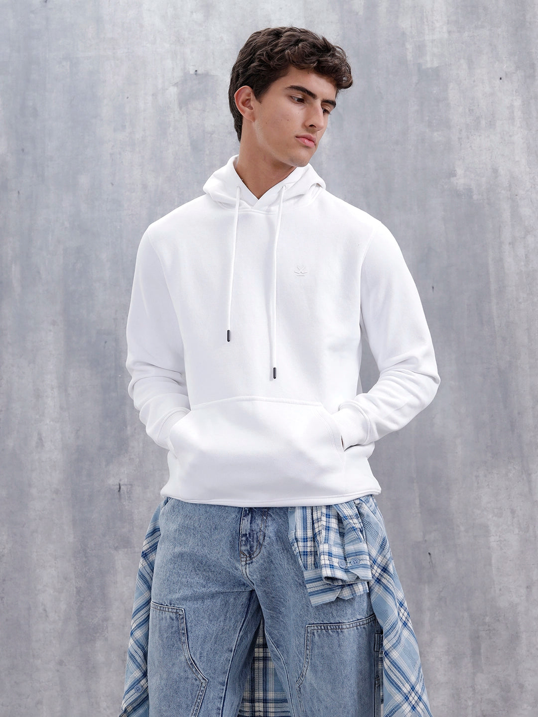 Solid Casual Slim Fit Hooded Sweatshirt | White