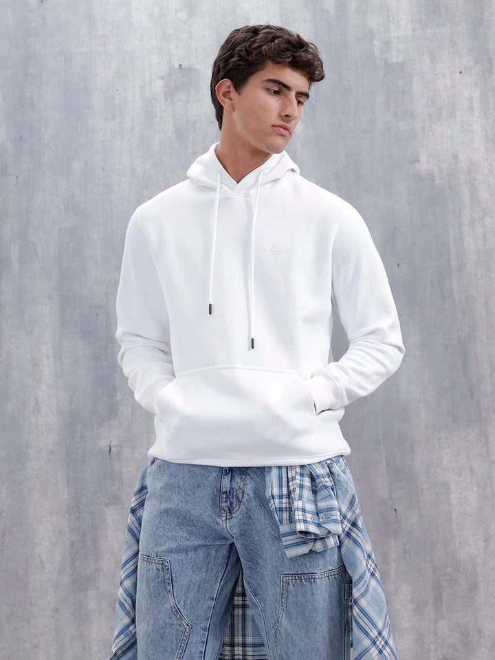 Solid Casual Slim Fit Hooded Sweatshirt | White
