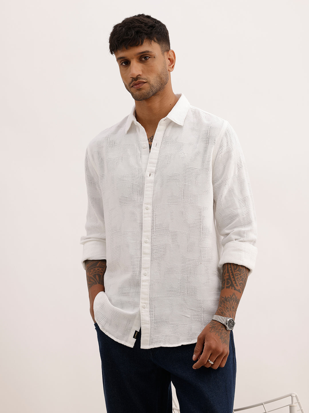 Solid Slim Fit Textured Shirt | White | WSH02FSSL7105W