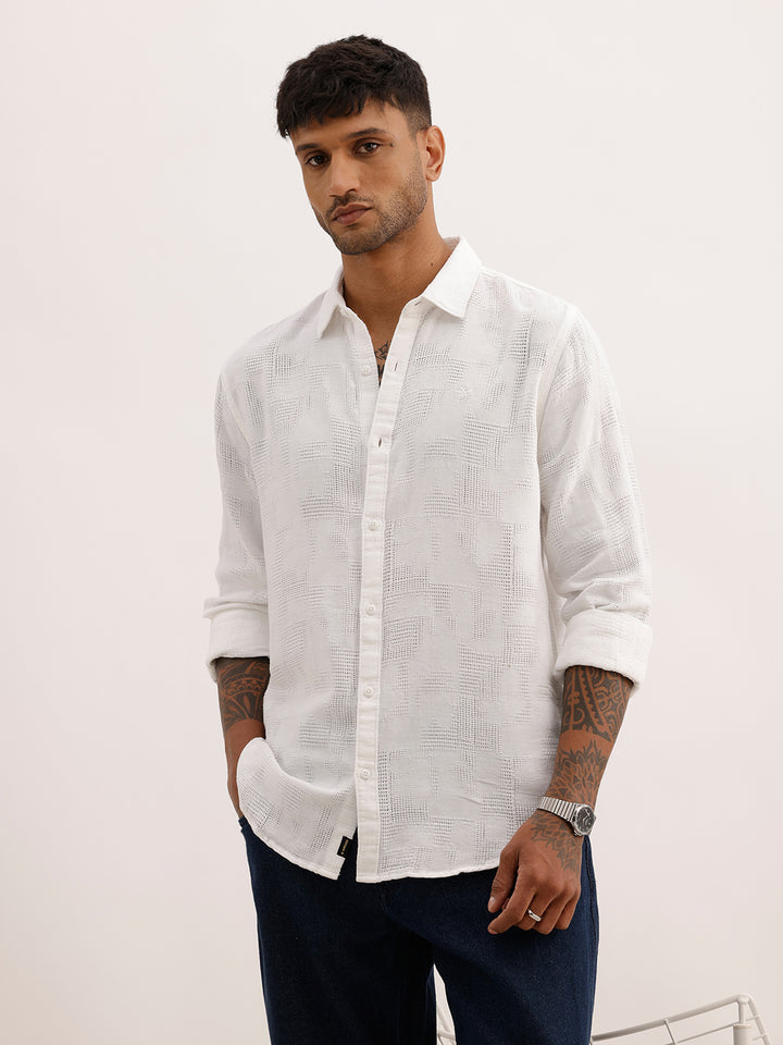 Solid Slim Fit Textured Shirt | White