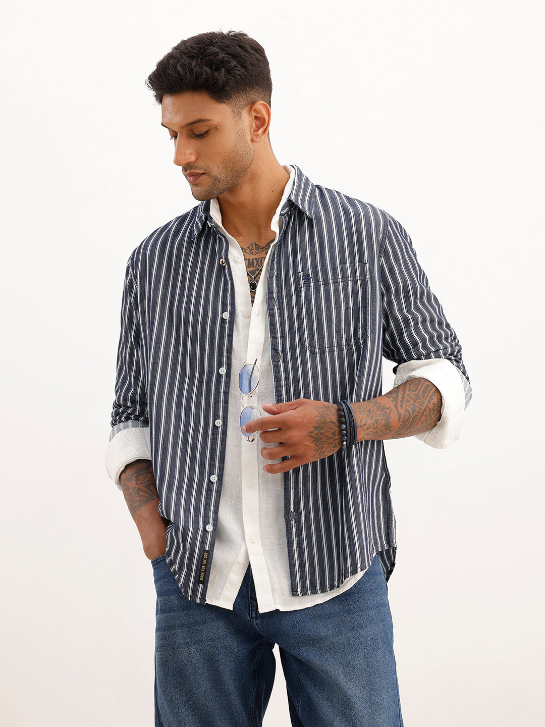 Regular Fit Striped Full Sleeve Shirt | Blue