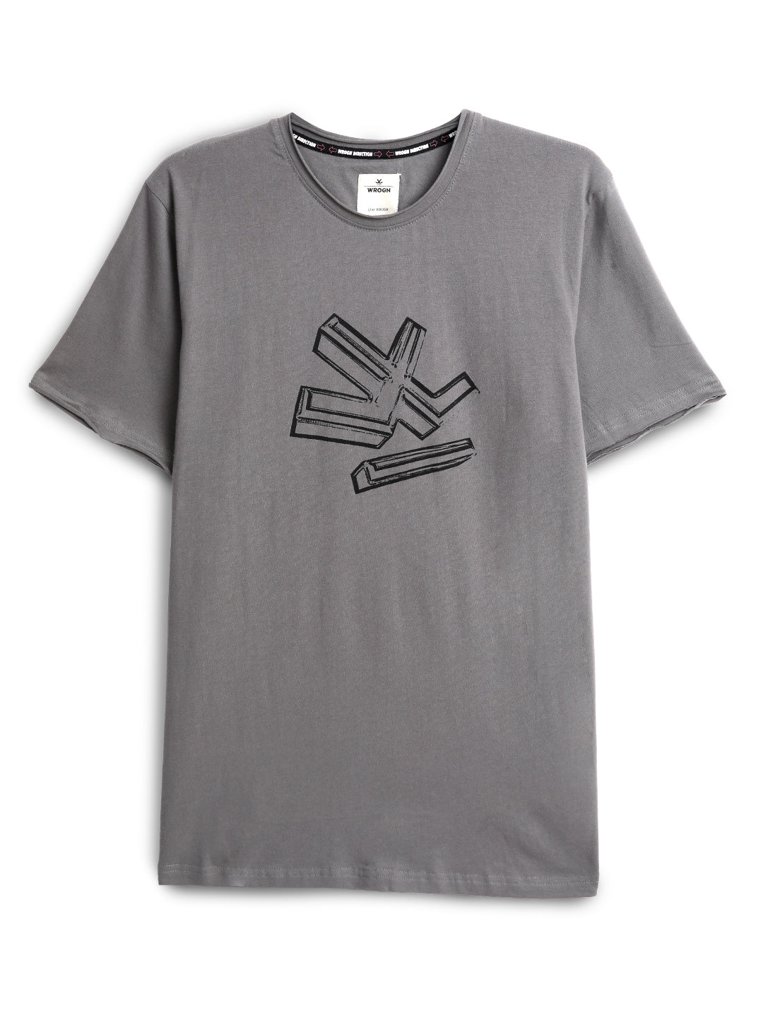 Charcoal Grey Chest Printed T-Shirt