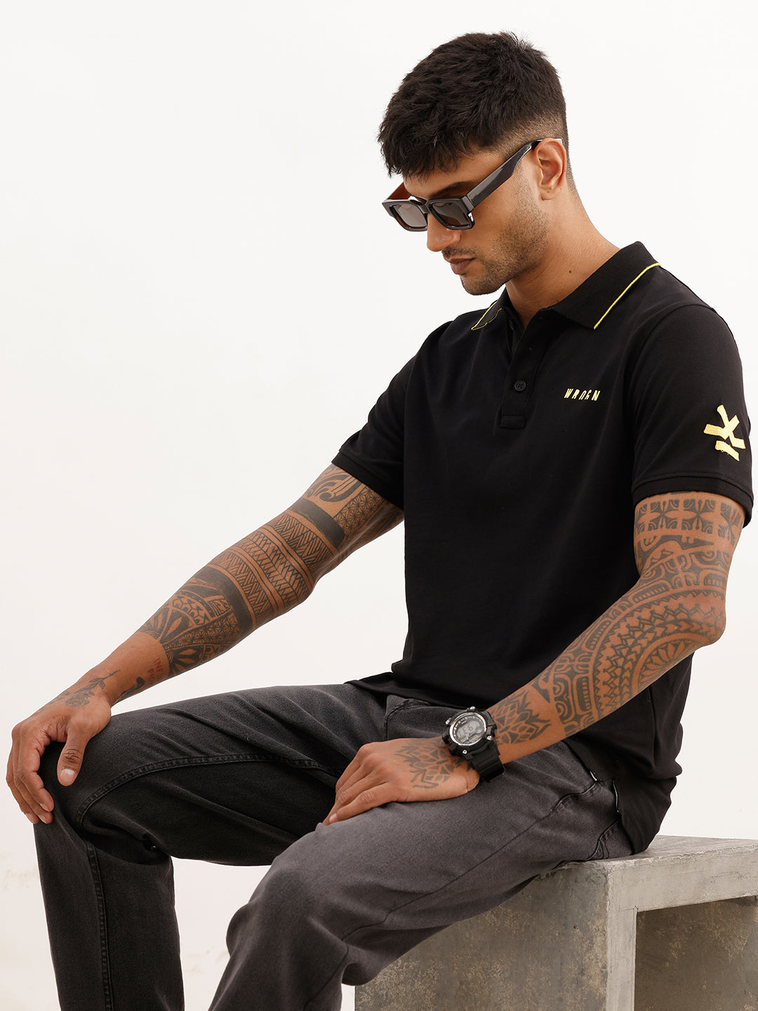 Slim Fit Tipping Collar Polo T-Shirt | Black