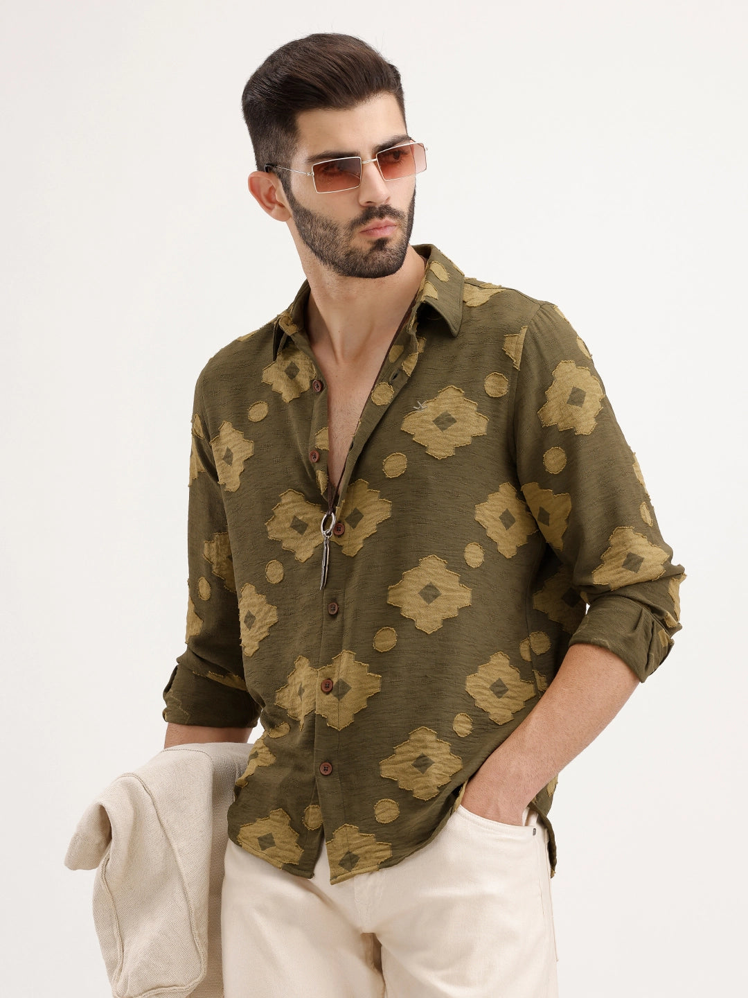 Regular Fit Jaquard AOP Shirt | Green