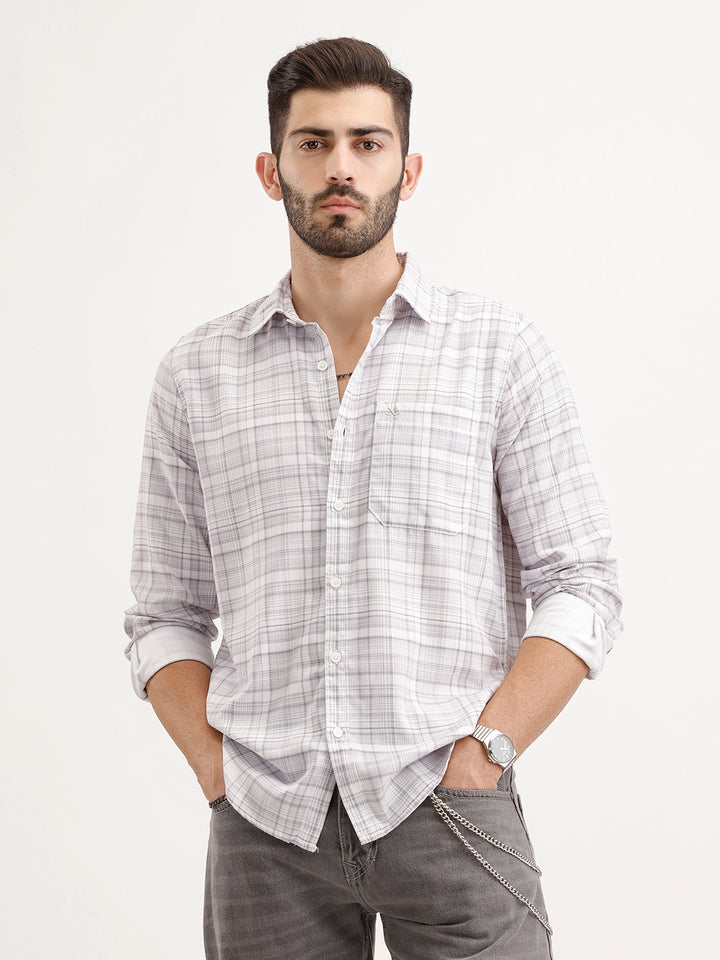 Regular Fit Checkered Shirt | Grey