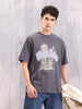 Retro Graphic Printed Oversized Fit T-shirt | Dark Grey