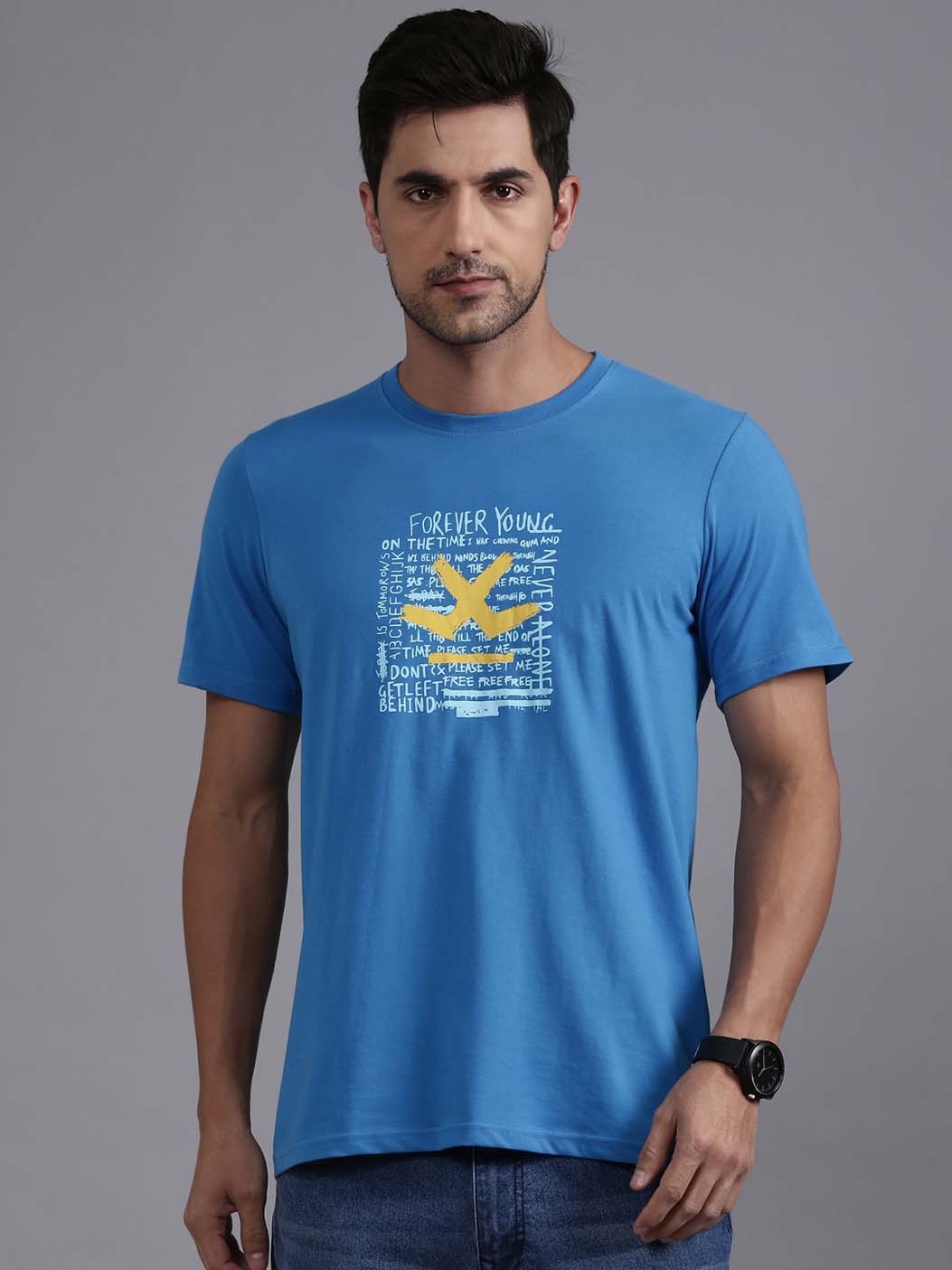 Typographic Chest Print Blue T-Shirt