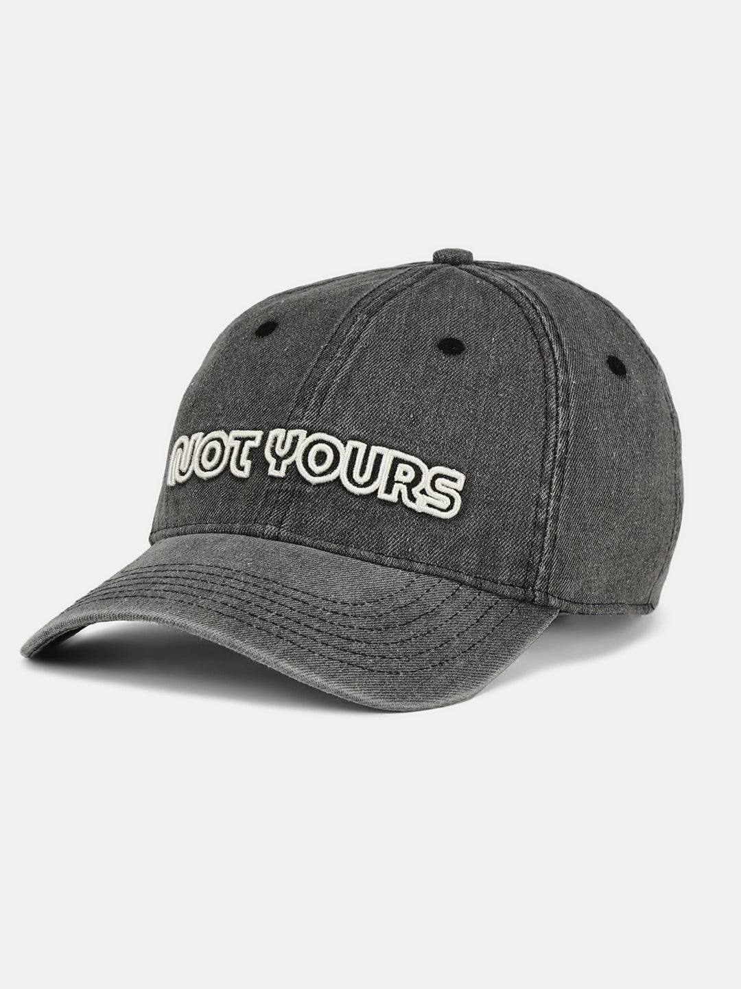 Embroidered "Not Yours" Graphic Denim Cap | Grey