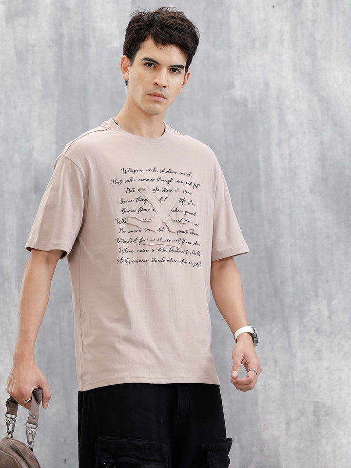Printed Logo Oversized T-Shirt | Beige