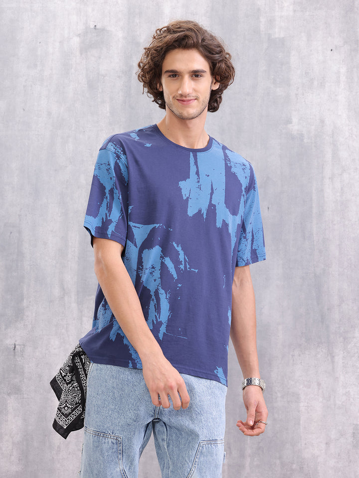 Graphic Aop Oversized T-Shirt  | Navy Blue