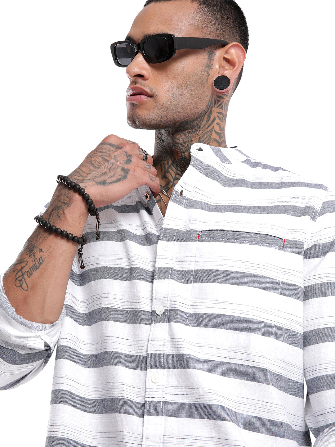 Premium Grey And White Striped Shirt