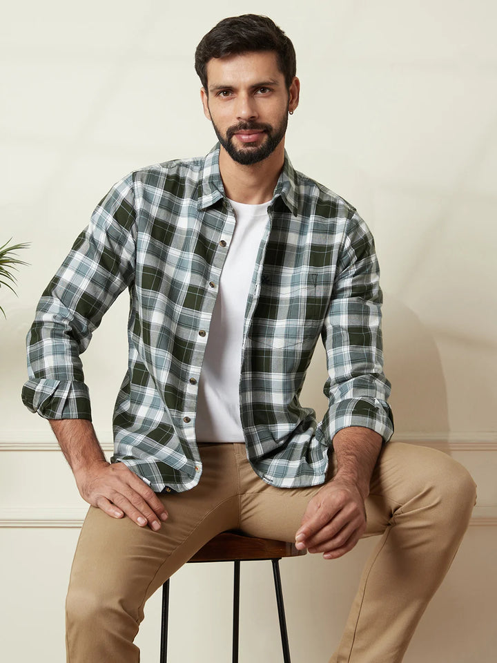 Checked Cotton Oxford Shirt | Green