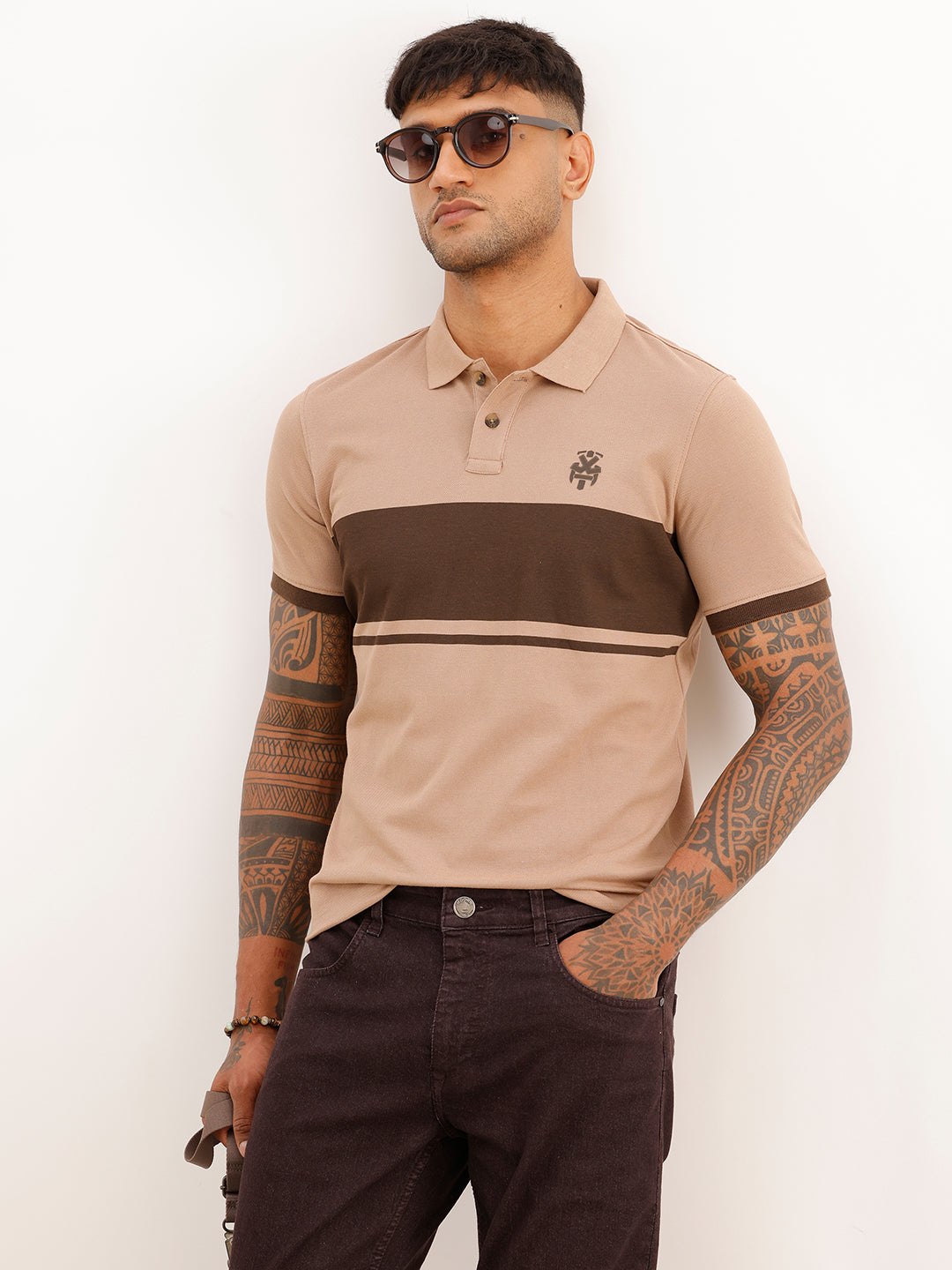 Regular Fit Placement Printed Polo T-Shirt | Brown