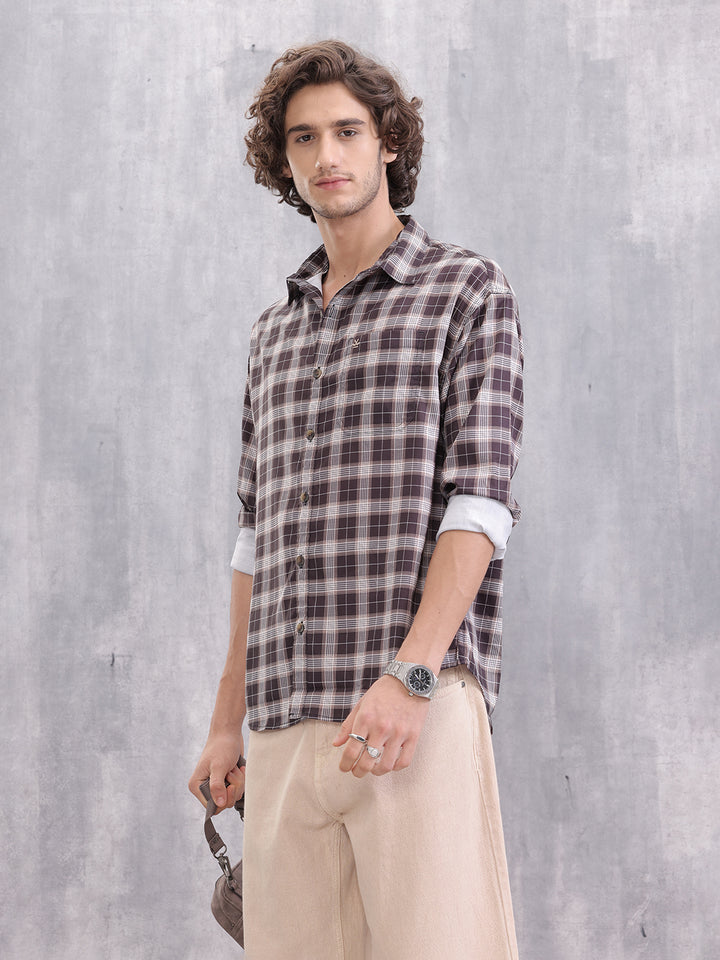 Textured Checkered Regular Fit Shirt | Brown