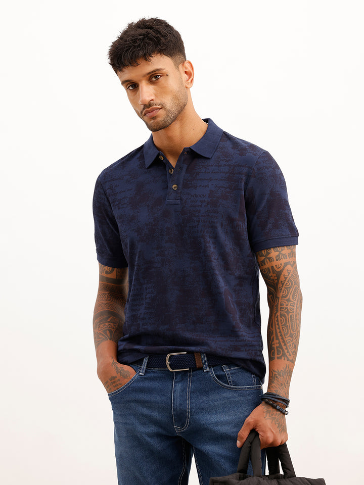 Slim Fit AOP Polo T-Shirt | Blue
