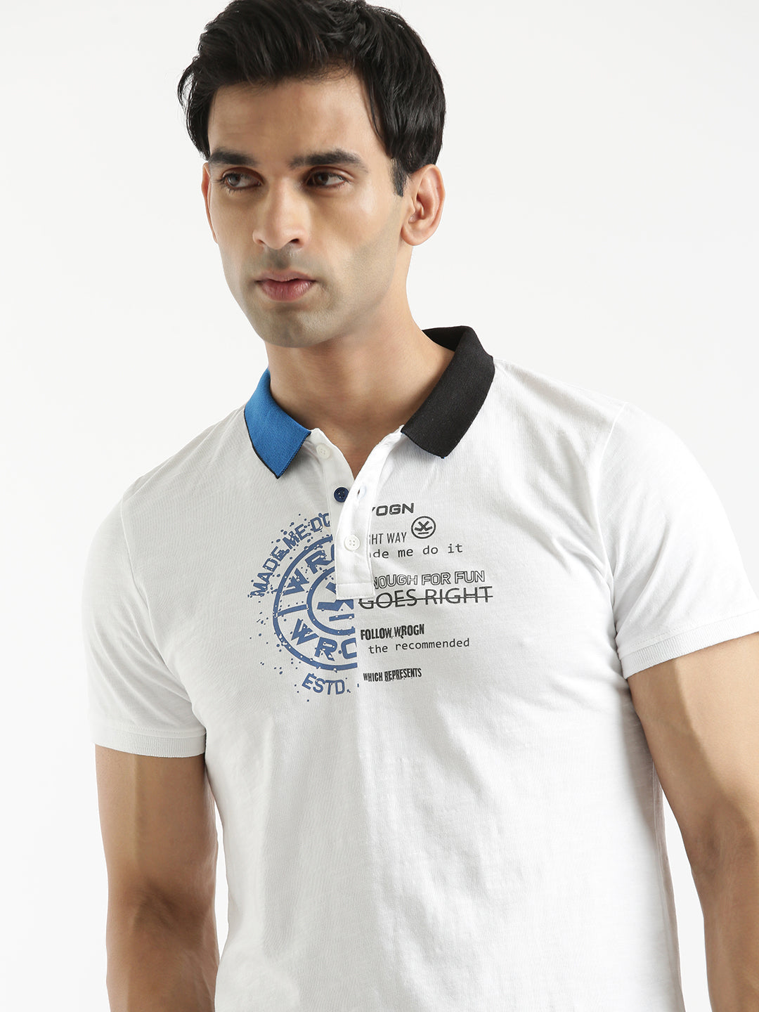 Printed White Casual Polo T-Shirt