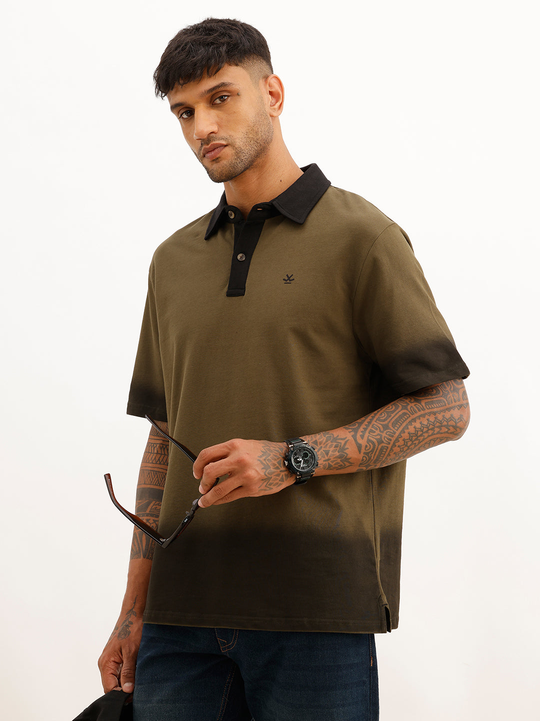 Comfort Fit Placement Printed Polo T-Shirt | Olive