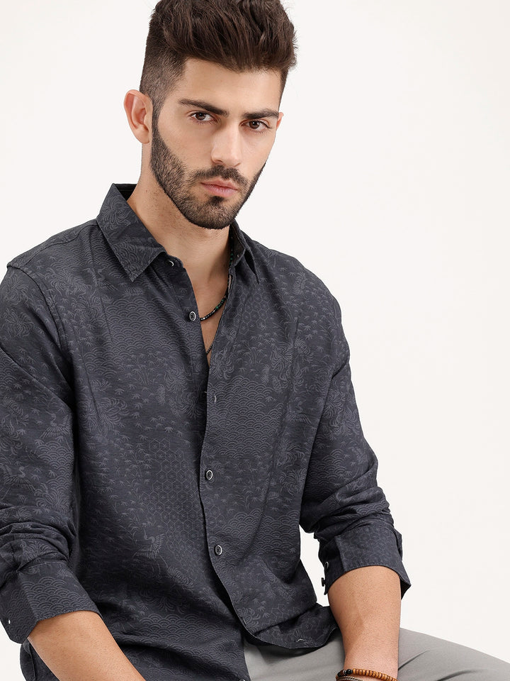 Classic Slim Fit AOP Shirt | Black