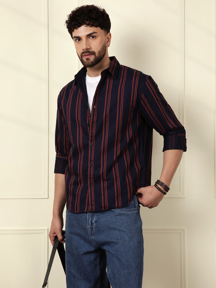 Sharp Striped Comfort Fit Shirt | Navy Blue