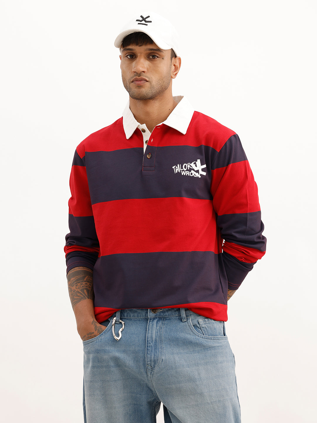 Comfort Fit Full Sleeve Striped Polo T-Shirt | Red