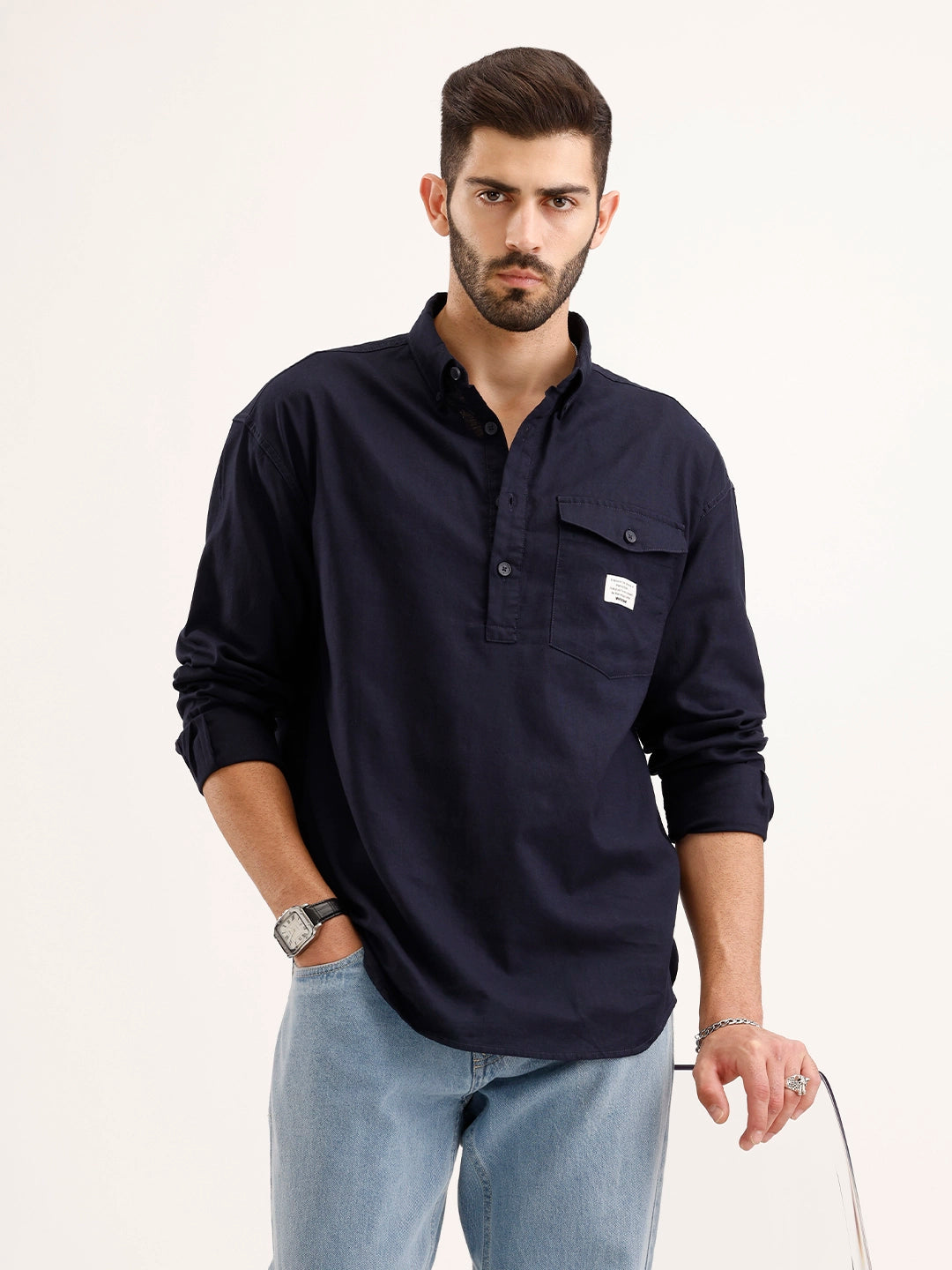 Classic Oversized Fit Shirt | Navy Blue