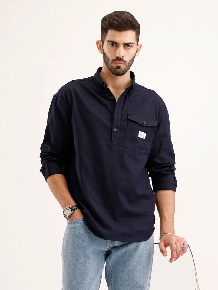 Classic Oversized Fit Shirt | Navy Blue