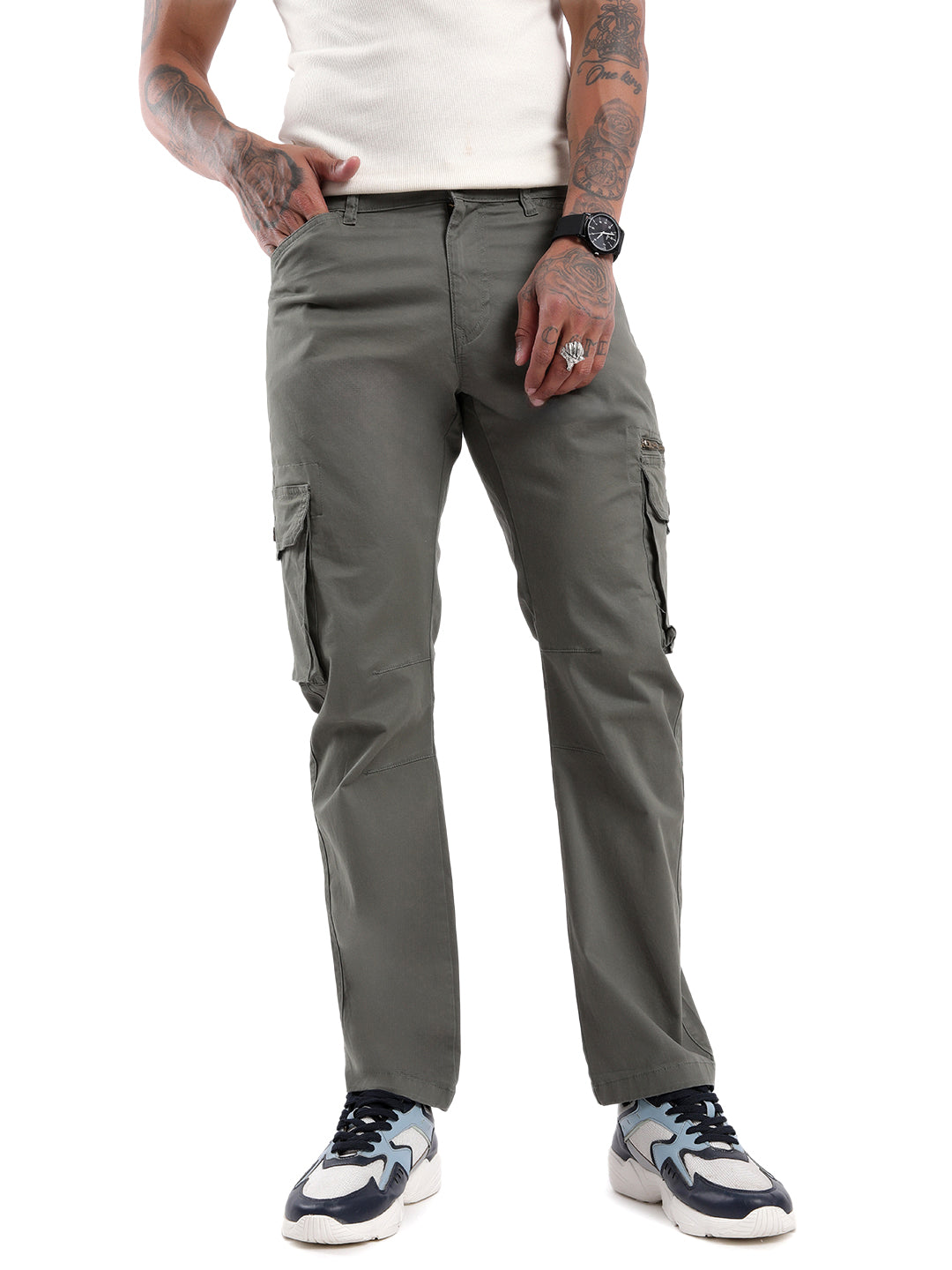 Dark Olive Peached Cargo Trousers