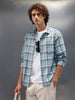 Textured Comfort Fit Checkered Pattern Shirt With Branding| Blue