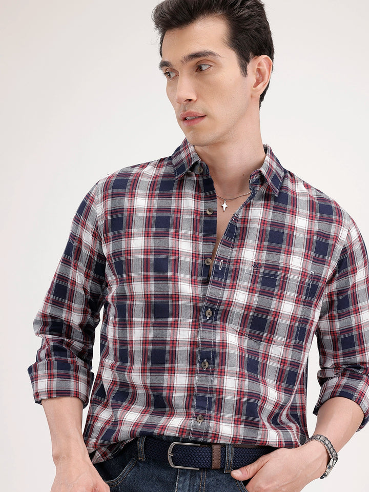 Regular Fit Checkered Shirt | Blue