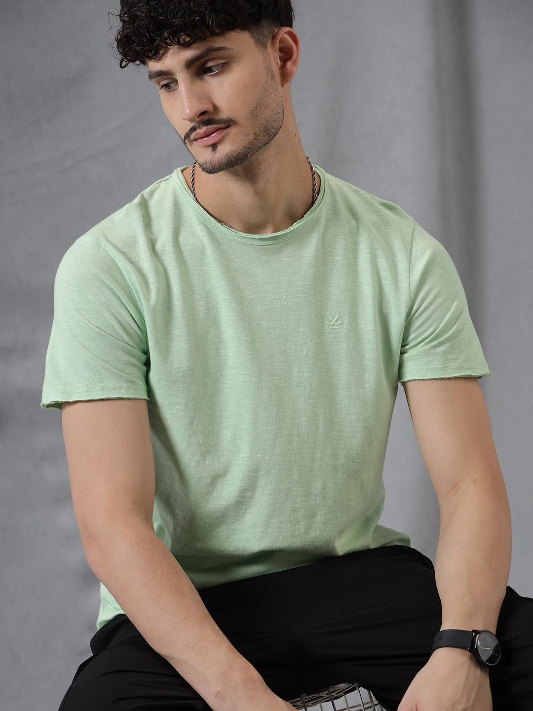 Solid Green Crew Neck T-Shirt