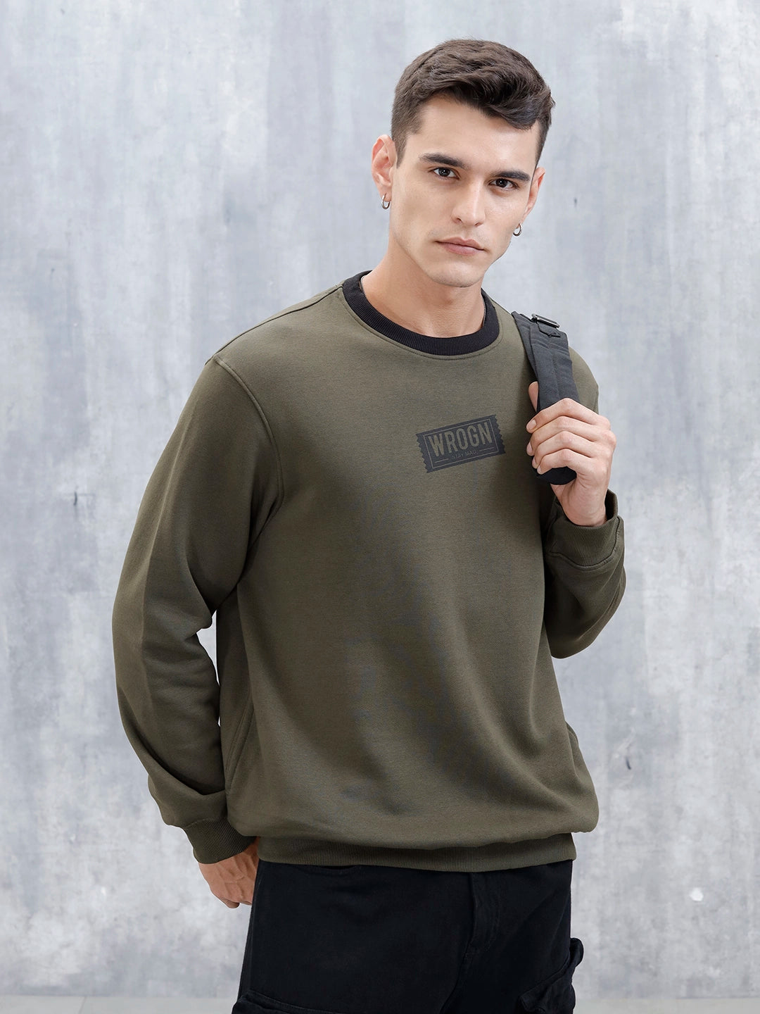 Wrogn Comfort Fit Graphic Sweatshirt | Olive