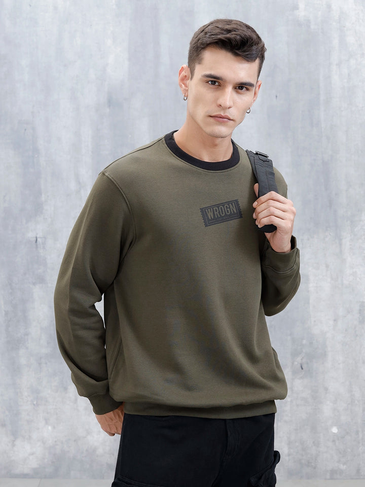 Wrogn Comfort Fit Graphic Sweatshirt | Olive
