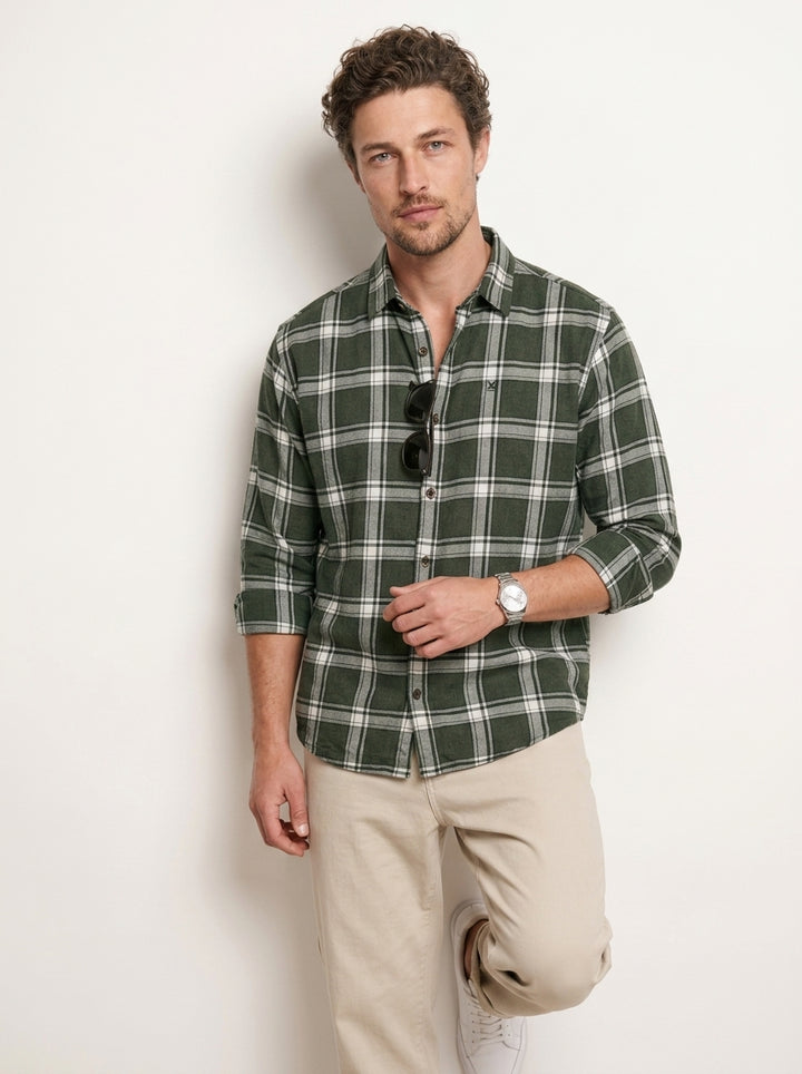 Comfort Fit Checkered Shirt | Dark Green