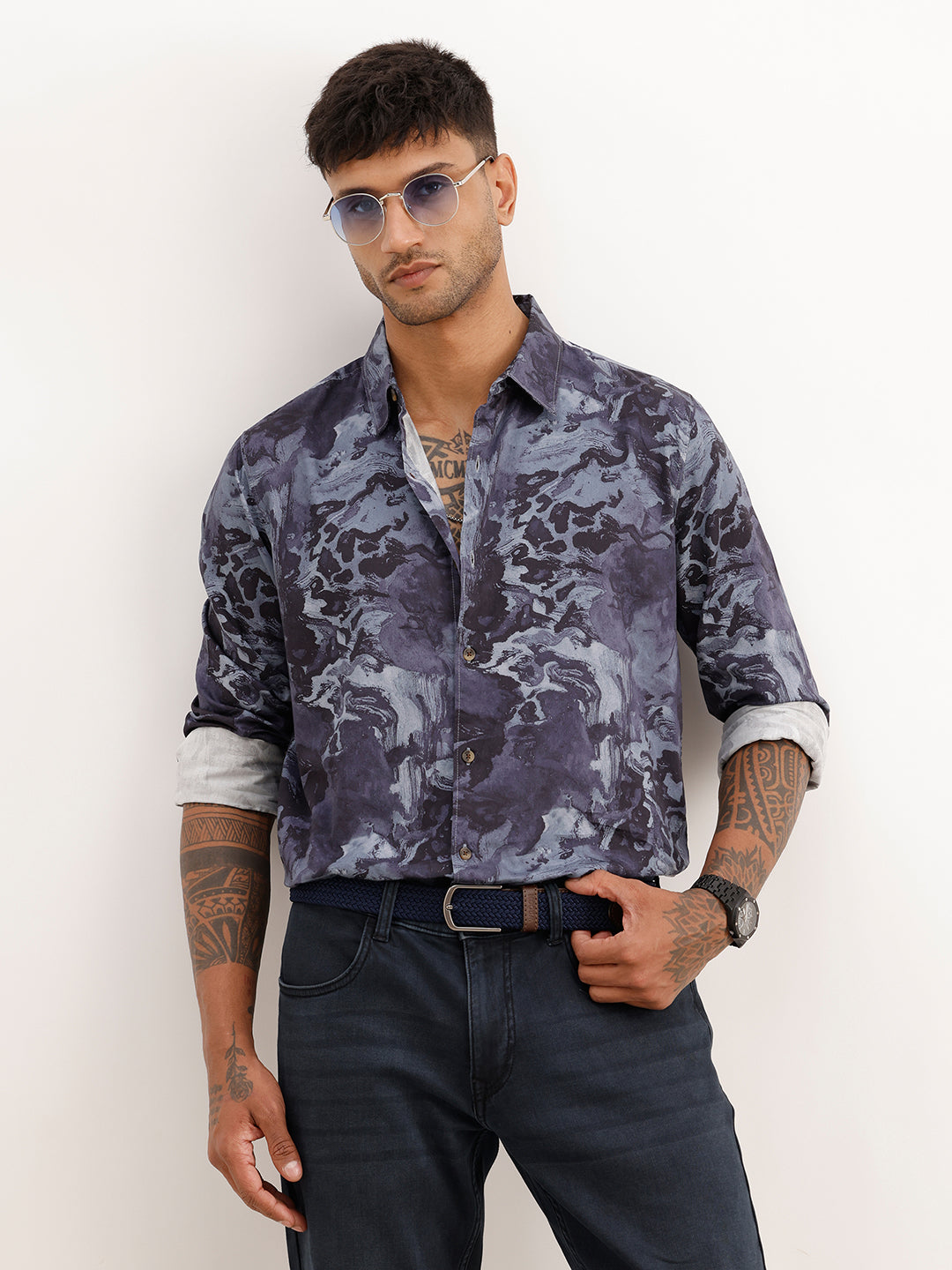 Slim Fit AOP Full Sleeve Shirt | Blue
