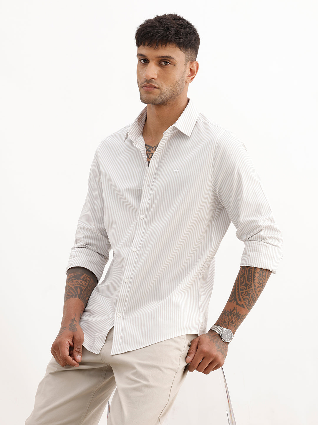 Classic Striped Full Sleeve Shirt | Grey