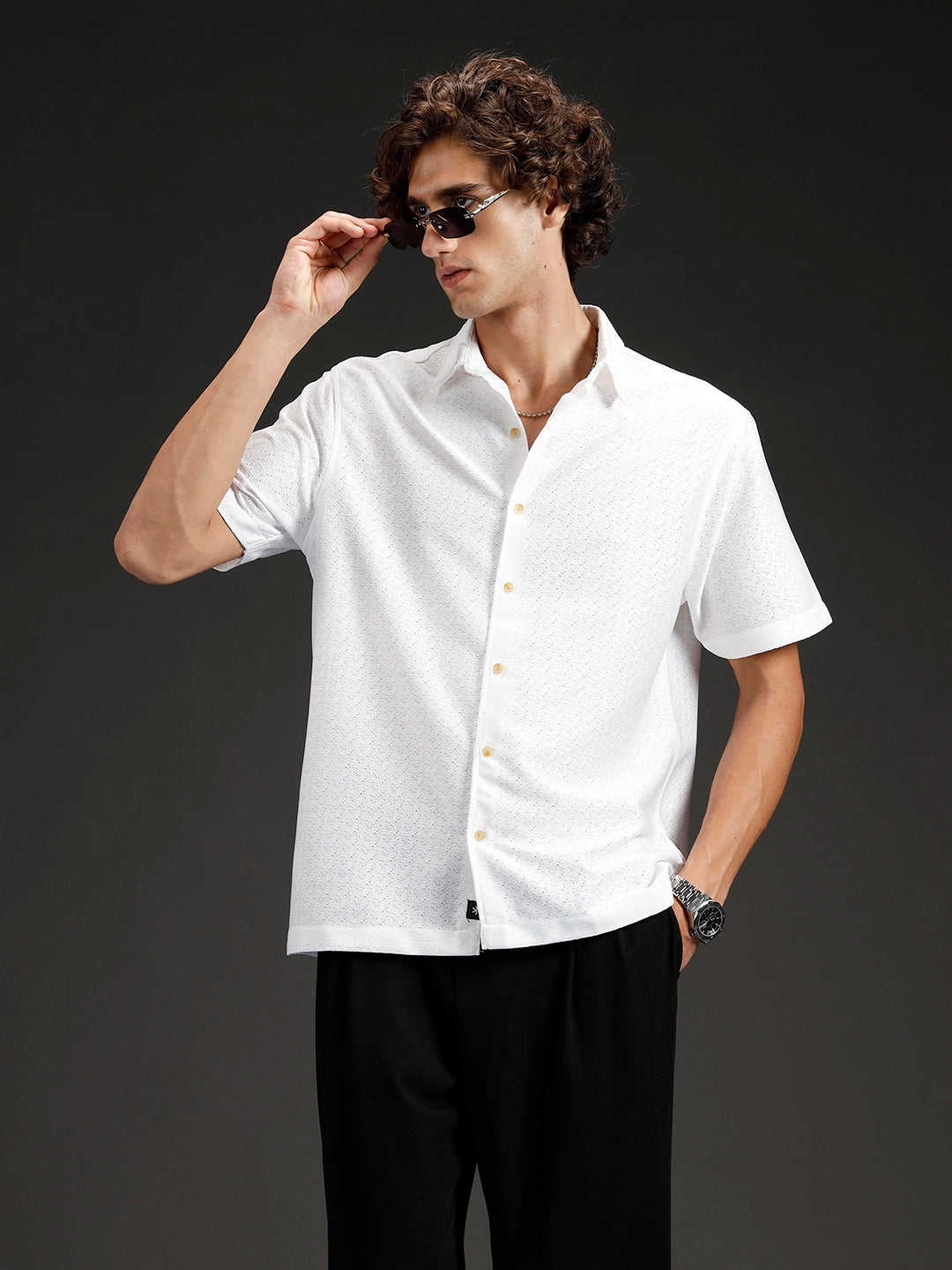 Wrogn Casual Textured Slim Fit Shirt | White