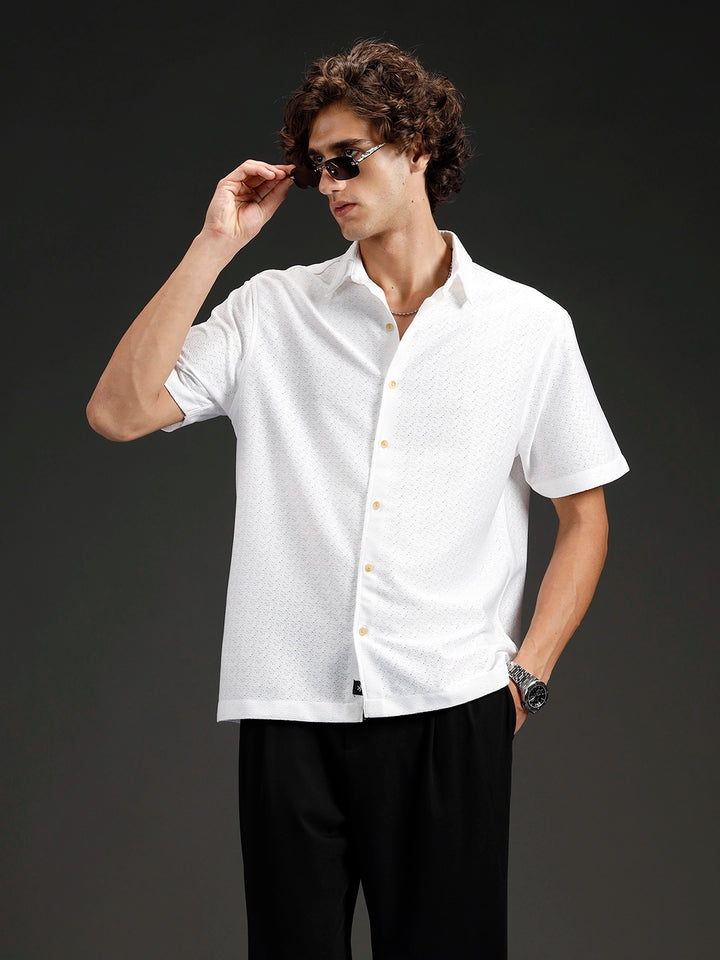 Wrogn Casual Textured Slim Fit Shirt | White
