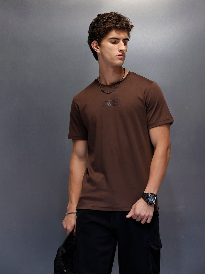 Men's Casual Slim Fit Wrogn Branded Tee  |  Brown