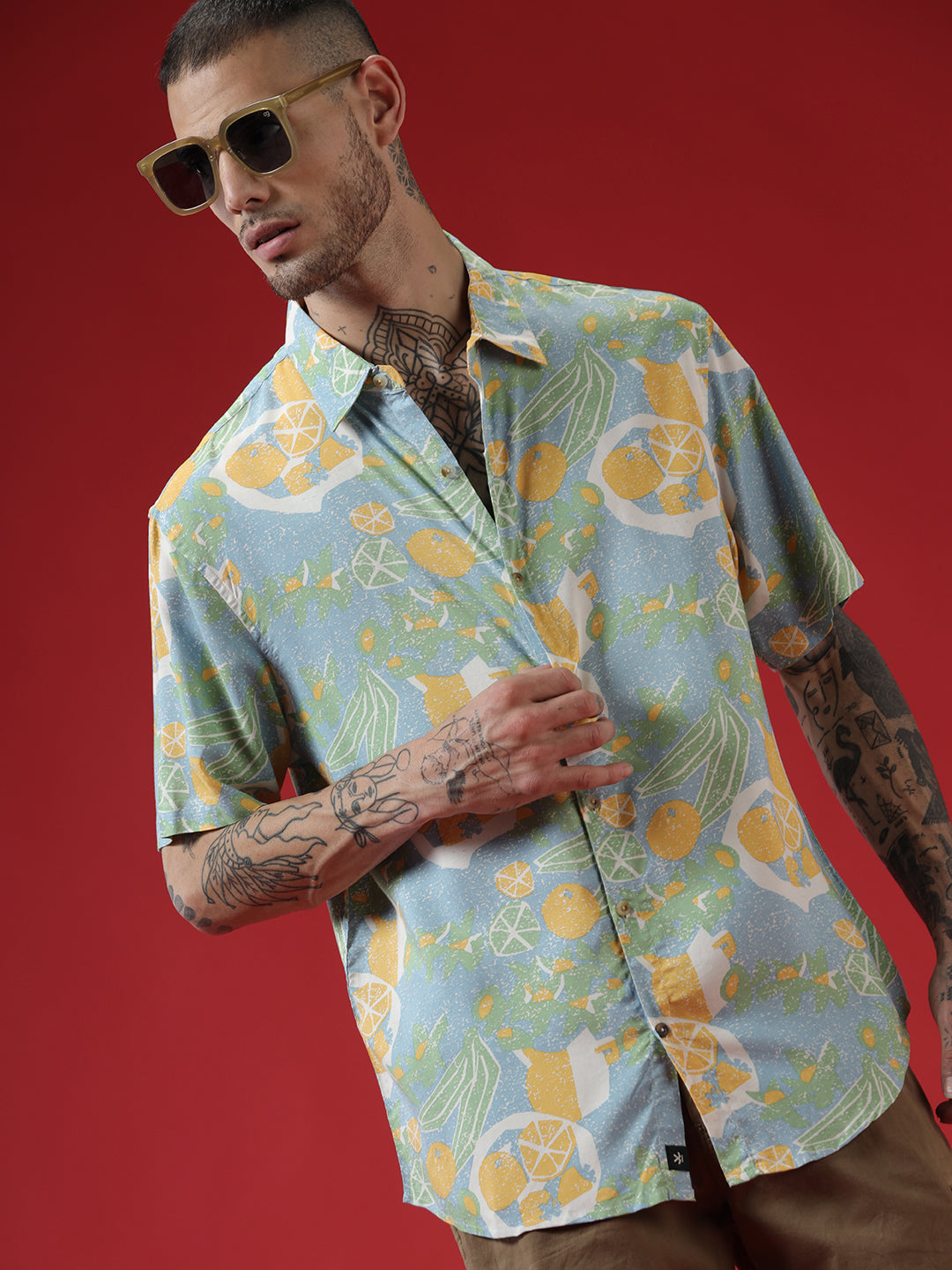 Breezy Blue Tropical Print Shirt