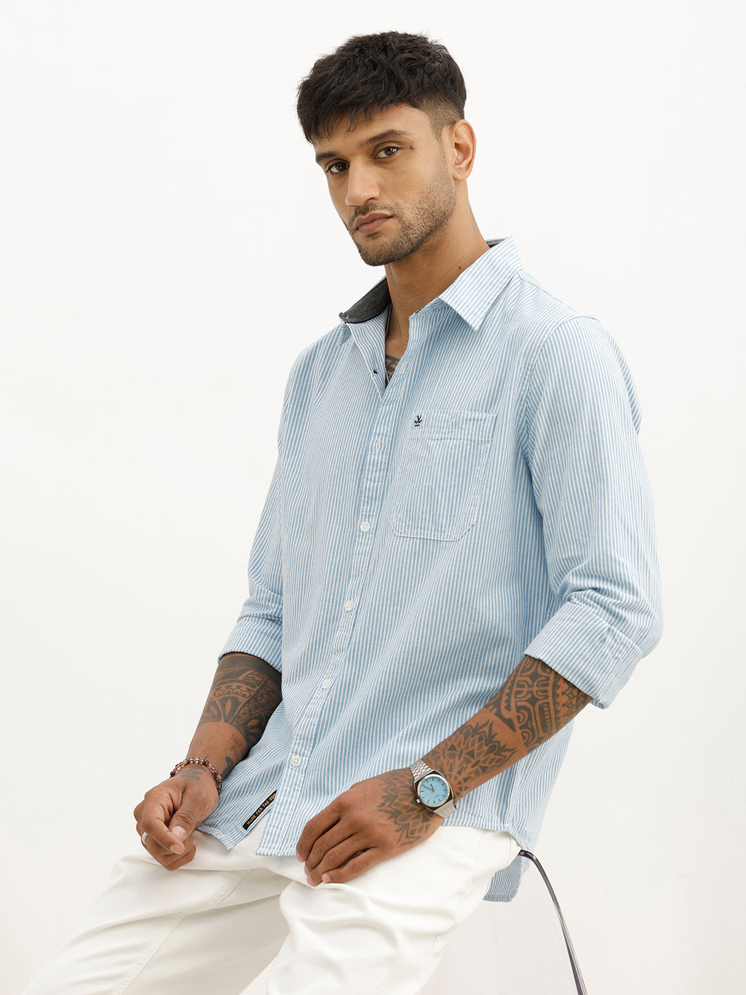 Classic Slim Fit Striped Shirt | Blue