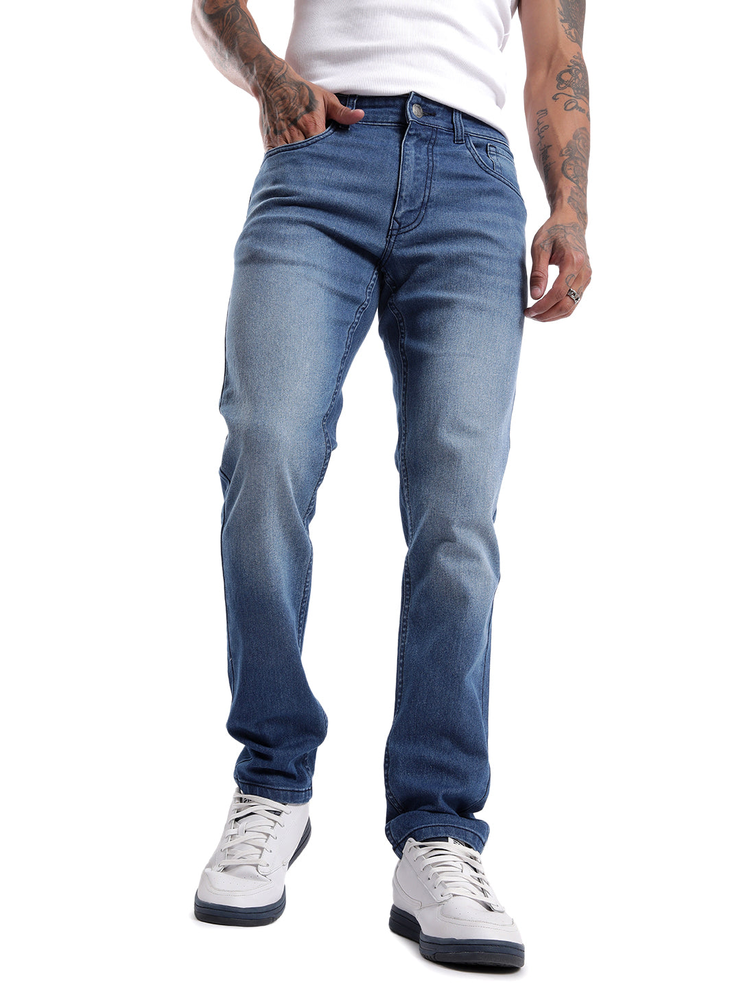 Solid Blue Twill Jeans