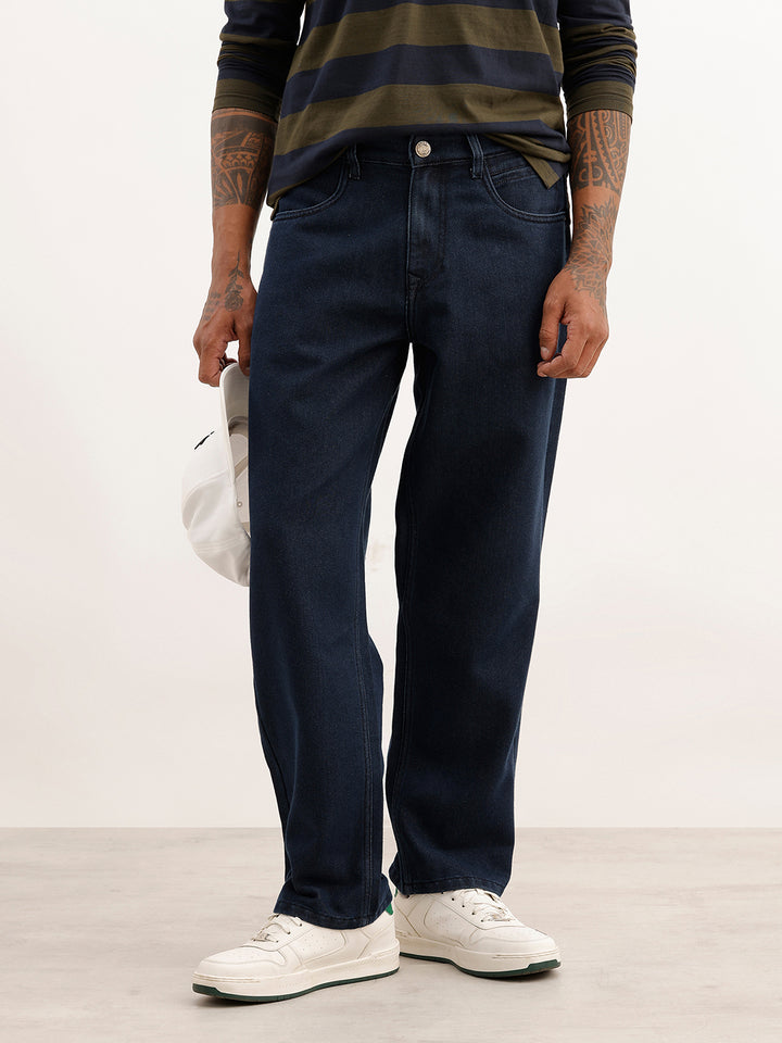 Solid Loose Fit Denim Jeans | Dark Blue