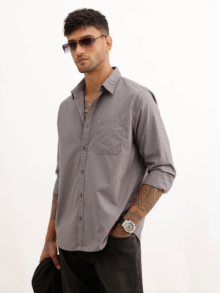 Solid Slim Fit Full Sleeve Shirt | Grey