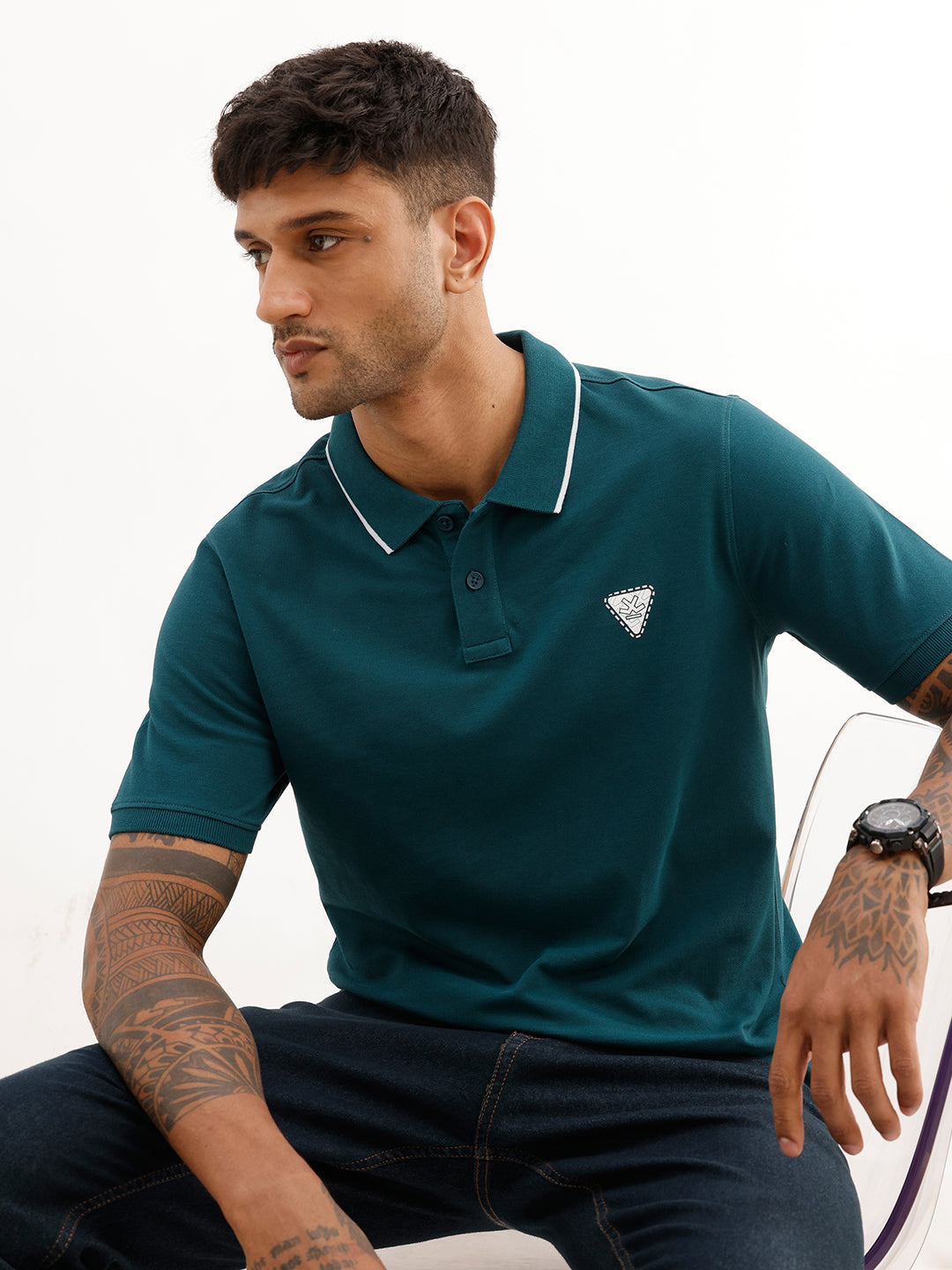 Slim Fit Tipping Collar Polo T-Shirt | Teal